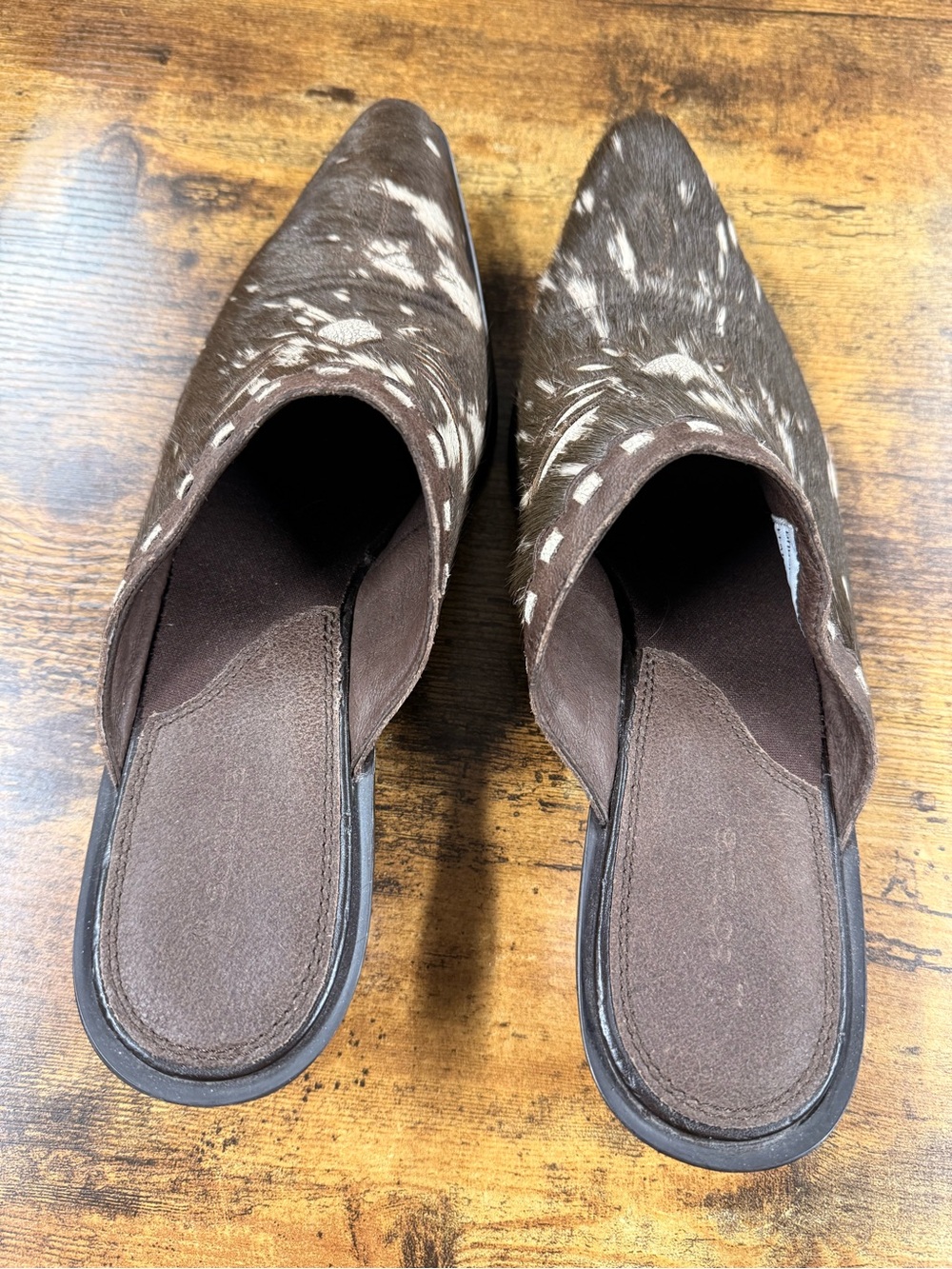 Women’s Brown Haircalf Embroidered Slip-On Mules - Picture 2 of 7